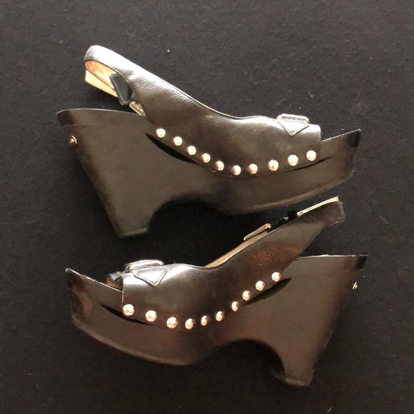 Black Michael Kors wedges Size 7 black leather with silver studs - Picture 4 of 6